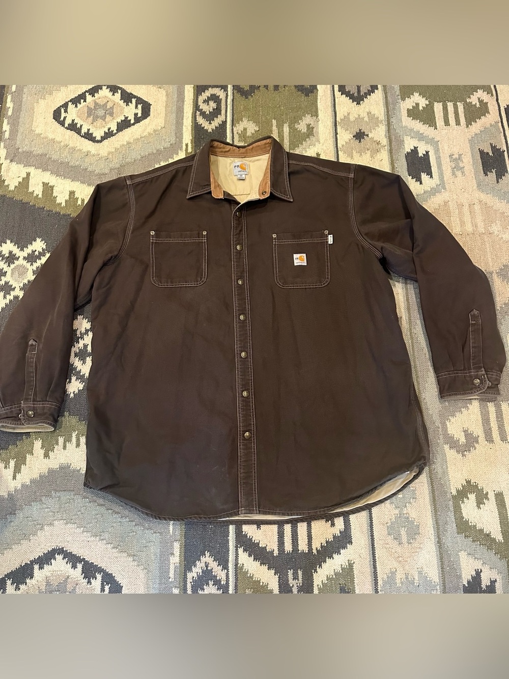 Carhartt FR Shirt Jacket Mens 3XLT Tall Brown Flame Resistant Canvas 100432 Snap